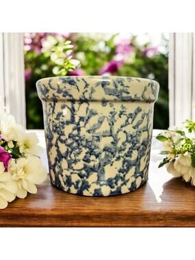 Robinson Ransbottom Roseville Ohio VTG USA Made Spongeware Pottery Planter Pot